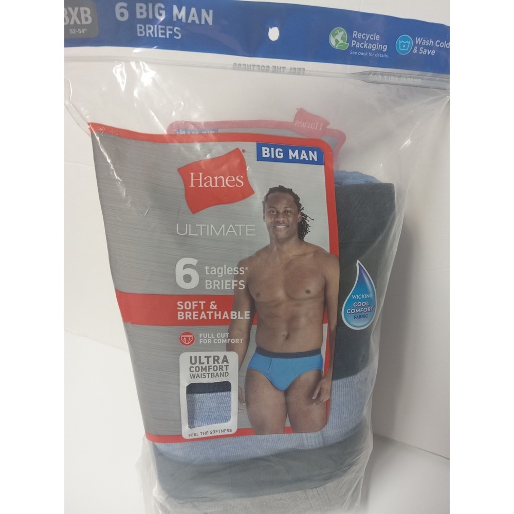 Hanes Ultimate Men's 3XB Big Man Tagless‎ Briefs Underwear 6 Pack Blue